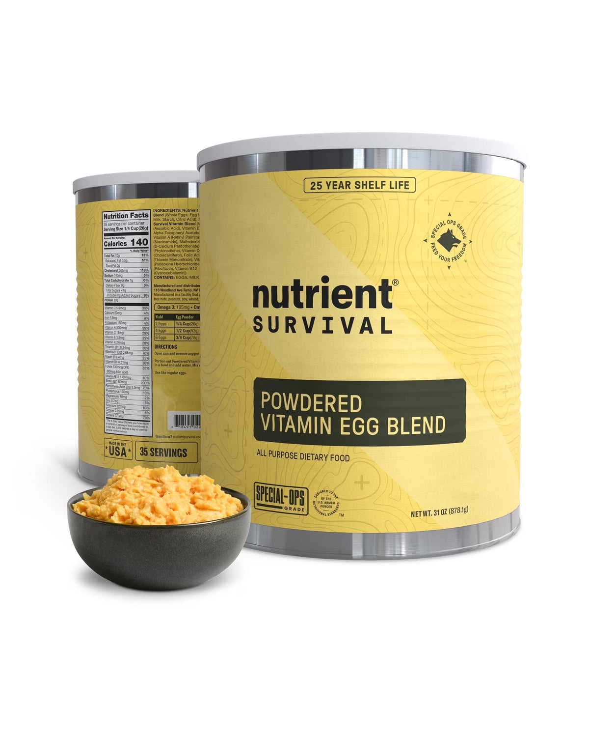 Nutrient Survival Vitamin Powdered Egg Blend, 70 Egg Equivalent, 33 Nutrients, Gluten Free, Up To 25 Year Shelf Life