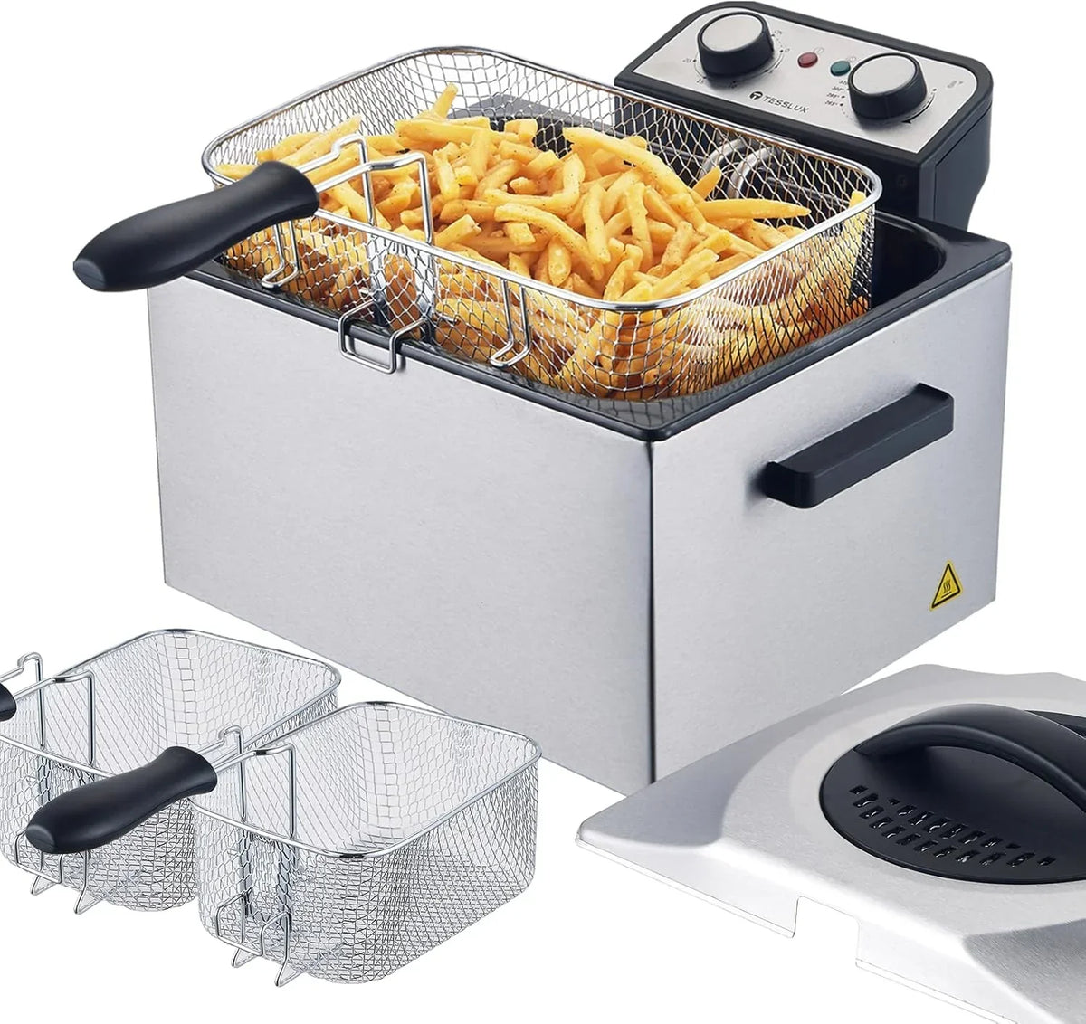 Electric Deep Fryer With Basket, 5.3 Quart, Stainless Steel