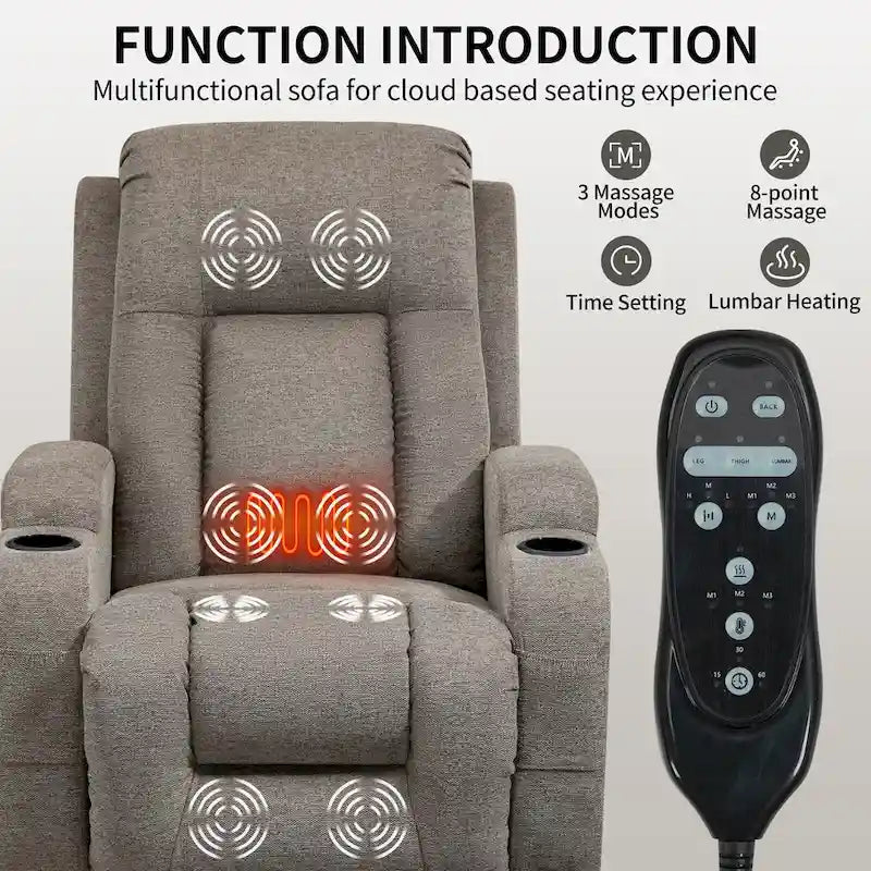 Lazy Boy Power Lift Recliner Chair With Massage, Lumbar Heating, USB Port And Cup Holders - Single Motor