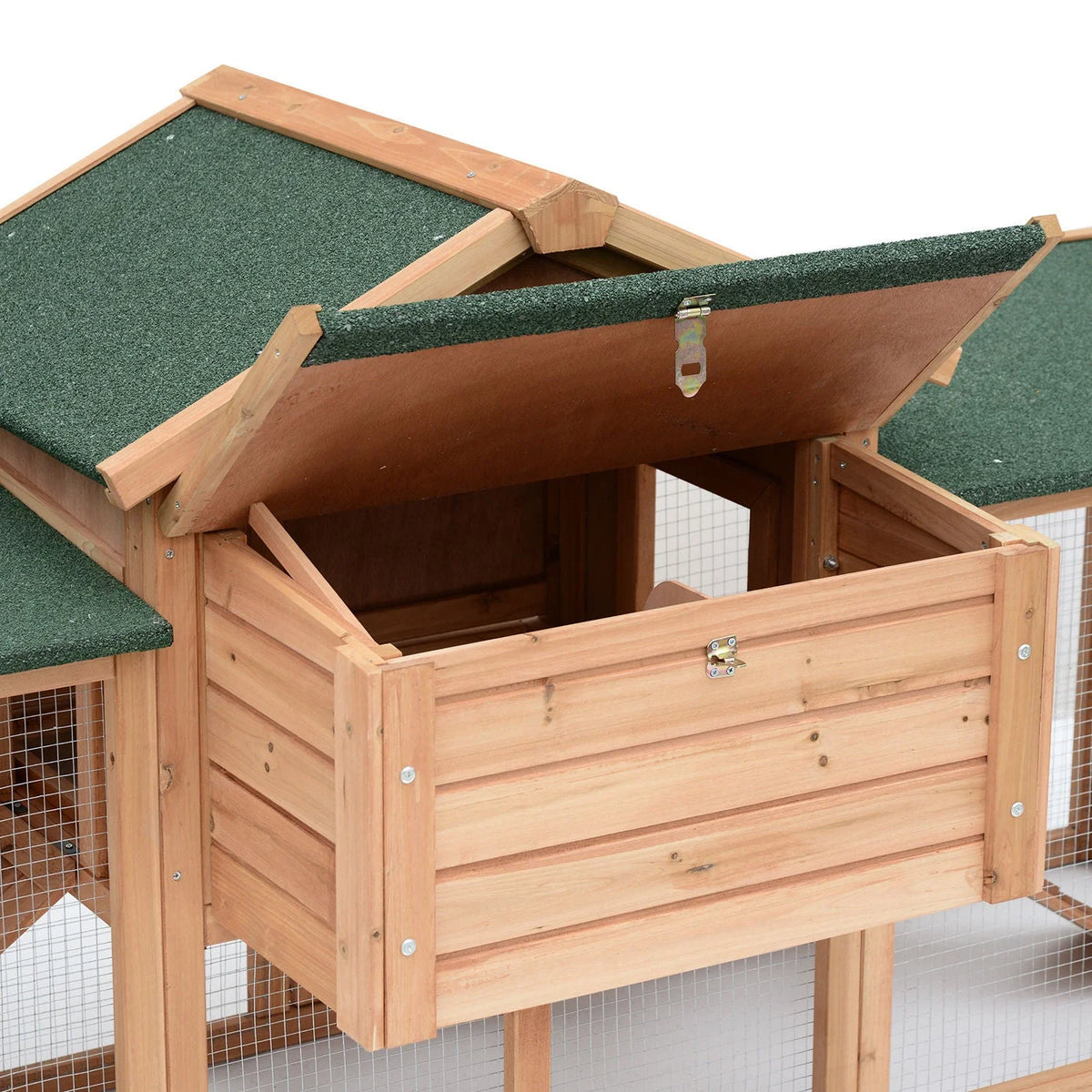PawHut Wooden Outdoor Chicken Coop With Nesting Box, Double Runs, Removable Tray And Ramps - 80 inch
