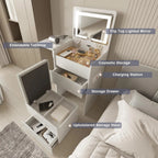 3-in-1 Vanity Desk Set With Flip-Top Lighted Mirror, Storage Stool And 15.7*19.7*31.5 Inches Table