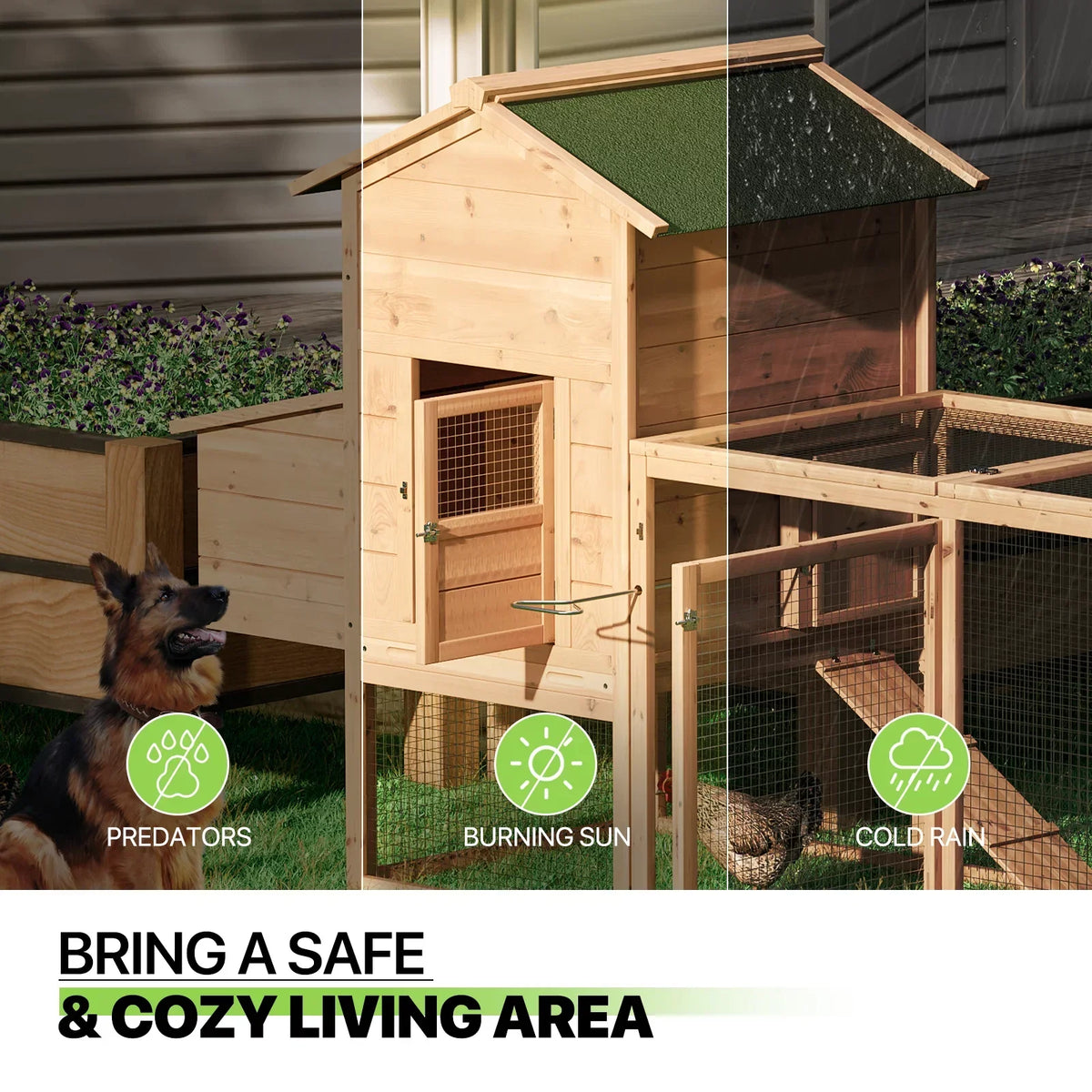 Magshion 2-Tier Chicken Coop With Nesting Box, 80 Inch Wooden Rabbit Hutch - Natural