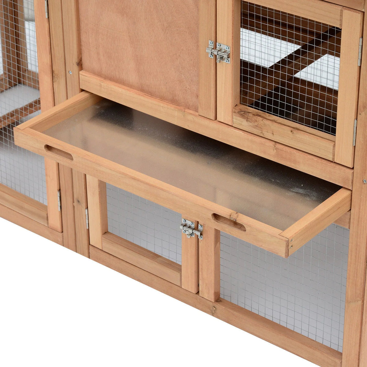 PawHut Wooden Outdoor Chicken Coop With Nesting Box, Double Runs, Removable Tray And Ramps - 80 inch