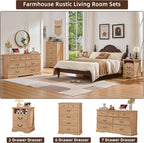 Farmhouse 6-Drawer Wood Dresser, Natural, 31.5 x 15.5 x 47 Inch
