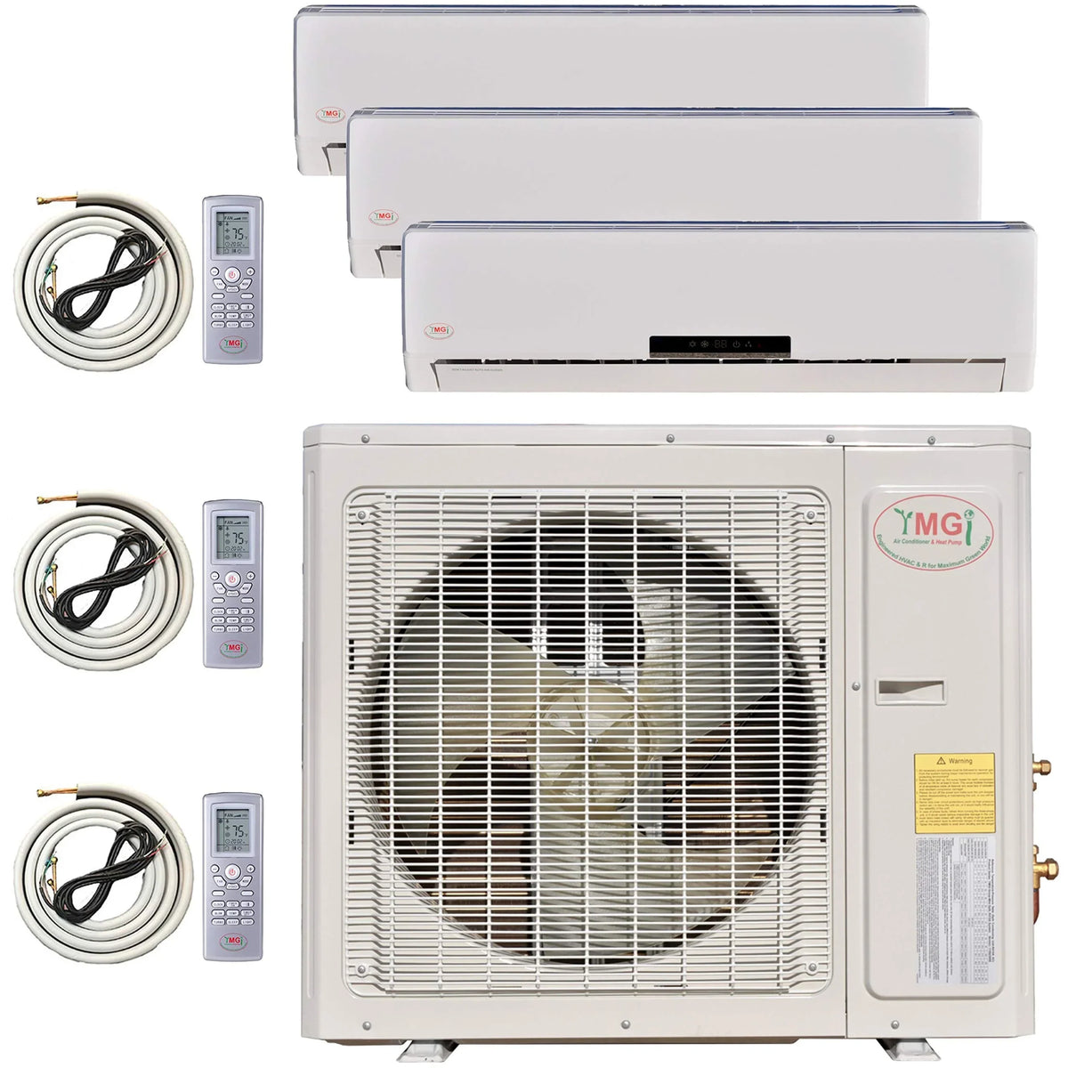 YMGI Tri-Zone Ductless Mini Split Air Conditioner 9000 12000 18000 BTU, 3 Zone, 25ft Linesets