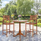 2-Pack Acacia Wood Outdoor Patio Bar Stools, Natural, 29in Seat Height - Sunflower Backrest