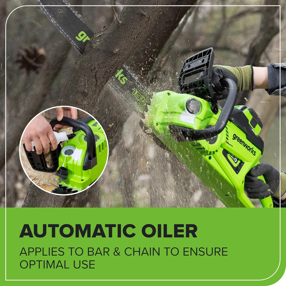 Greenworks 40V HP 18in Chainsaw Kit With 5.0Ah HP Battery And 5A Rapid Charger