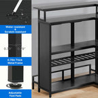 Dextrus 5 Tier Home Bar Unit With 43in Wine Cabinet, LED Lights, Wine Rack And Footrest - Black
