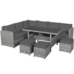 7-Piece Rattan Patio Dining Set With 3 Corner Chairs, 3 Ottomans And Table