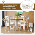 Llinc Store 5-Piece Round Dining Table Set For 4 With Upholstered Chairs, Walnut Table/Beige Chairs