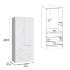 Devali Blue Double-Door Armoire With 3 Drawers And 1 Hanging Rod