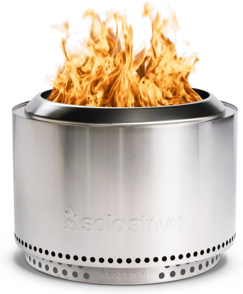 Solo Stove Wood Burning Smokeless Fire Pit, 27 Inch, Stainless Steel, 38 lbs - Yukon 2.0