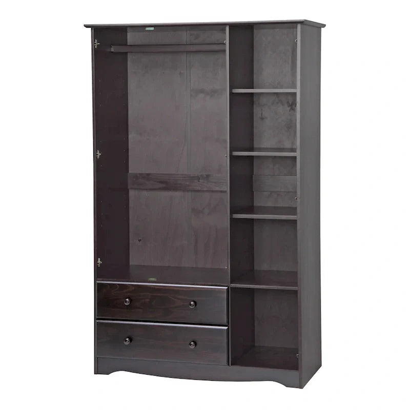 3-Door Solid Wood Wardrobe Armoire With 2 Drawers - 72in H x 45.8in W x 20.75in D