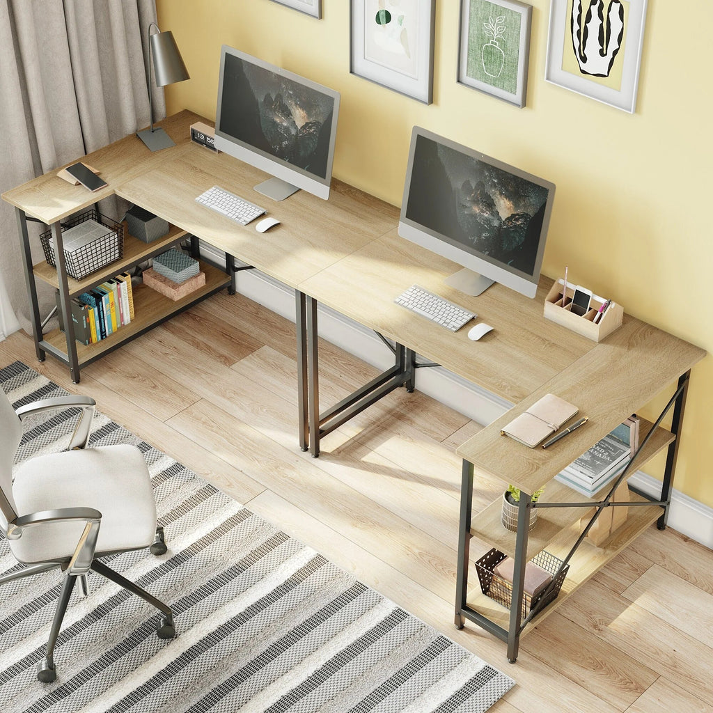 Small L-Shaped Computer Desk With Reversible Storage Shelves - 55-Inch / 47-Inch