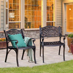All-Weather Cast Aluminum Outdoor Dining Armchairs With Curved Seats - 2/4 Pcs