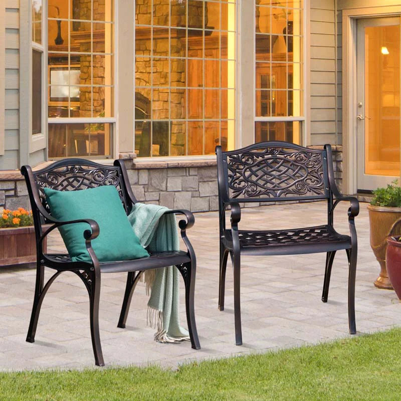 All-Weather Cast Aluminum Outdoor Dining Armchairs With Curved Seats - 2/4 Pcs
