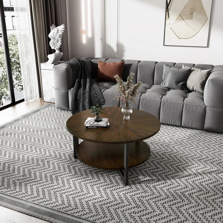 Round Coffee Table With Storage Shelf - 33.5 in