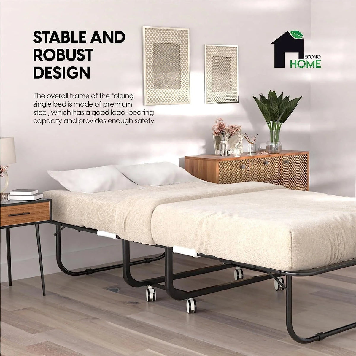 EconoHome Folding Bed With 5-Inch Memory Foam Cot Mattress, 75x31 - Portable Rollaway Bed