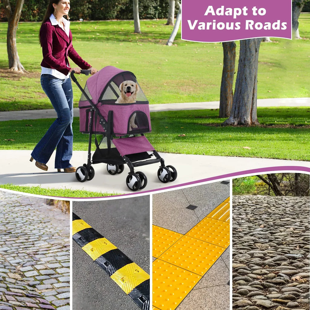 NiamVelo 3-in-1 Detachable Pet Stroller With 4 Wheels, Purple