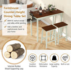 3-Piece Counter Height Bar Table Set With 2 Stools And 2 Wine Holders - Cream White & Walnut