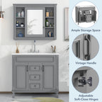 36'' Bathroom Vanity Set With Ceramic Sink Top, Mirror Cabinet, 2 Doors And 2 Drawers - Gray