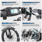 26 in Adult Electric Bike, 400W Motor, 25 MPH Top Speed, 40 Miles Range