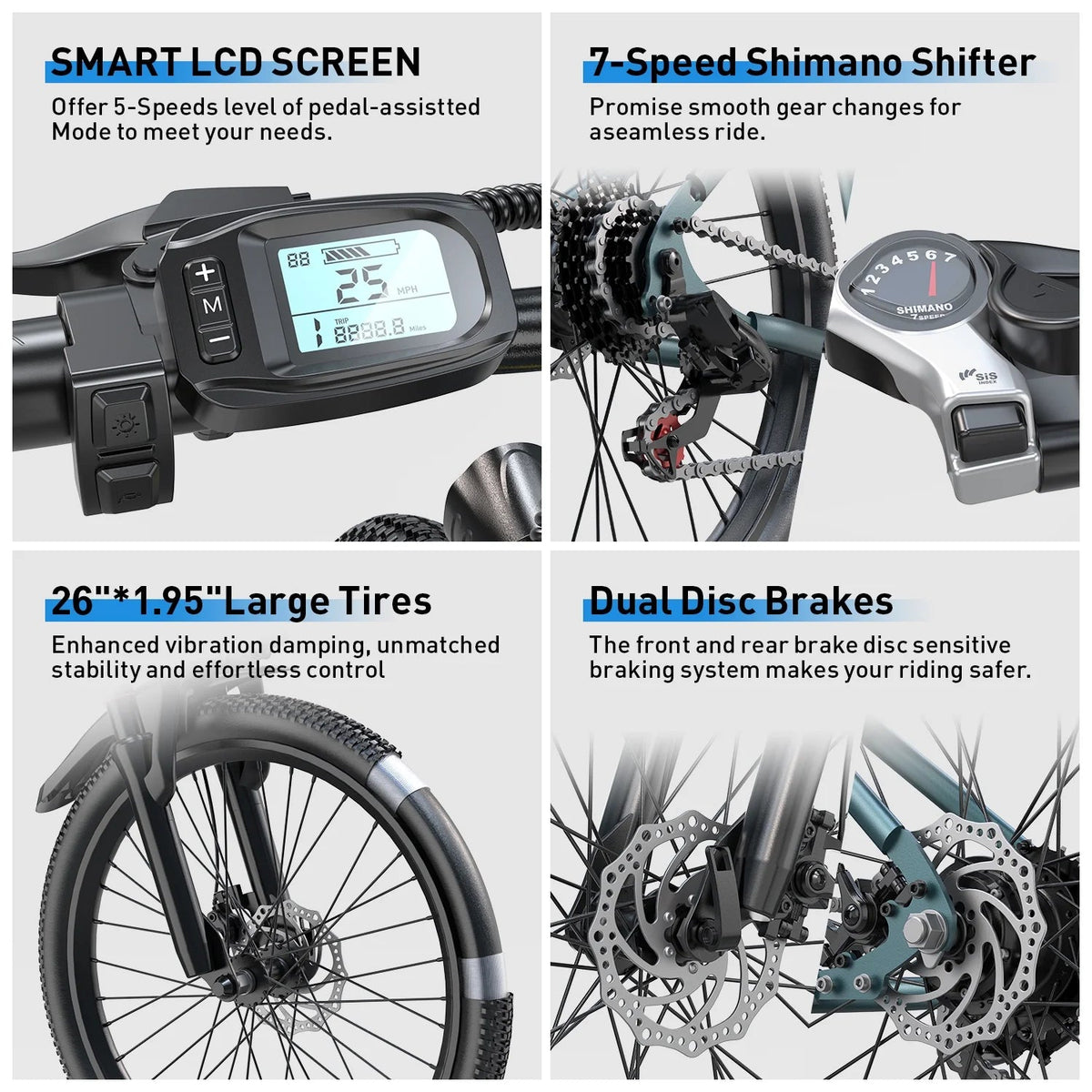 26 in Adult Electric Bike, 400W Motor, 25 MPH Top Speed, 40 Miles Range
