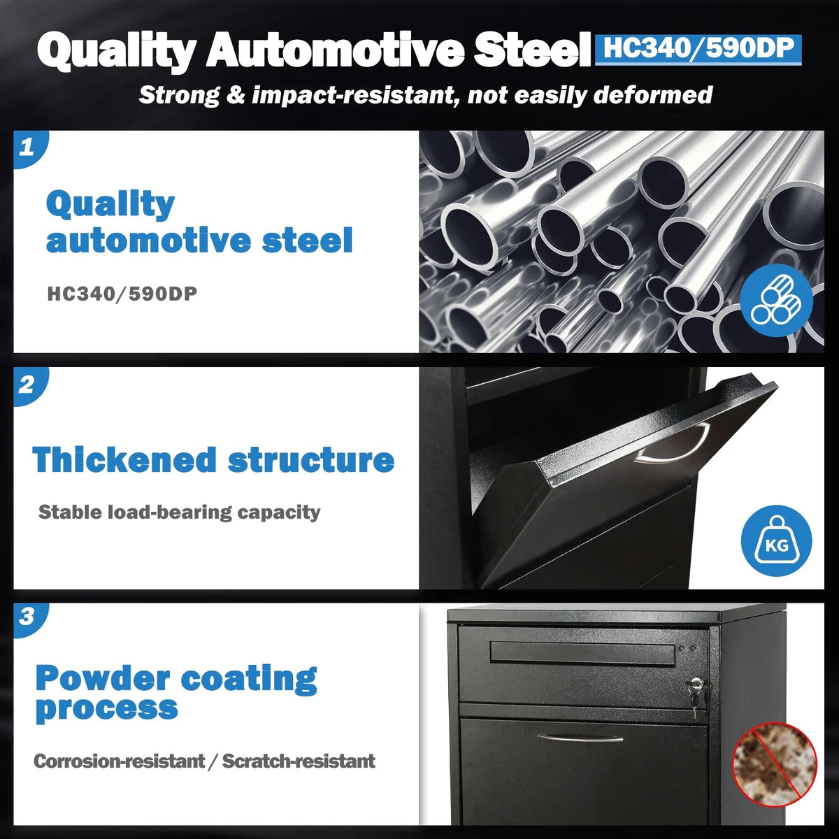 Gaonala Steel Package Delivery Box 19.6x14.4x44.9in Lockable Weather-Resistant Black