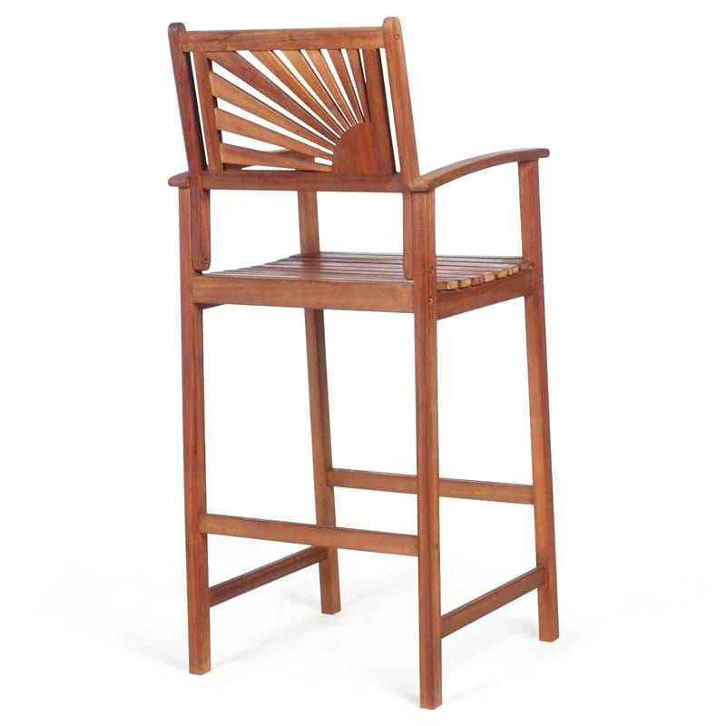 2-Pack Acacia Wood Outdoor Patio Bar Stools, Natural, 29in Seat Height - Sunflower Backrest