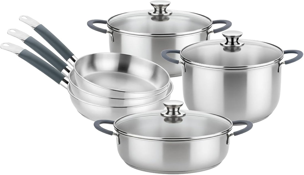 BRA COOKWARE 9-Piece Stainless Steel Cookware Set With Silicone-Coated Handles - Master