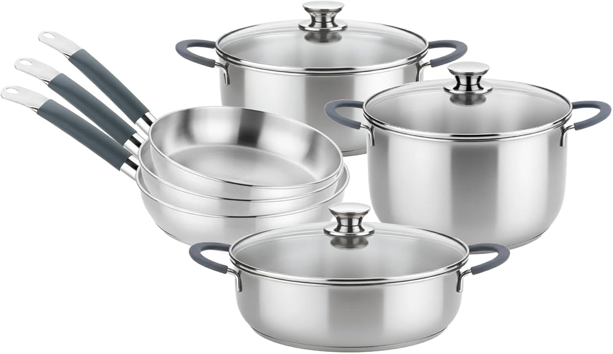 BRA COOKWARE 9-Piece Stainless Steel Cookware Set With Silicone-Coated Handles - Master