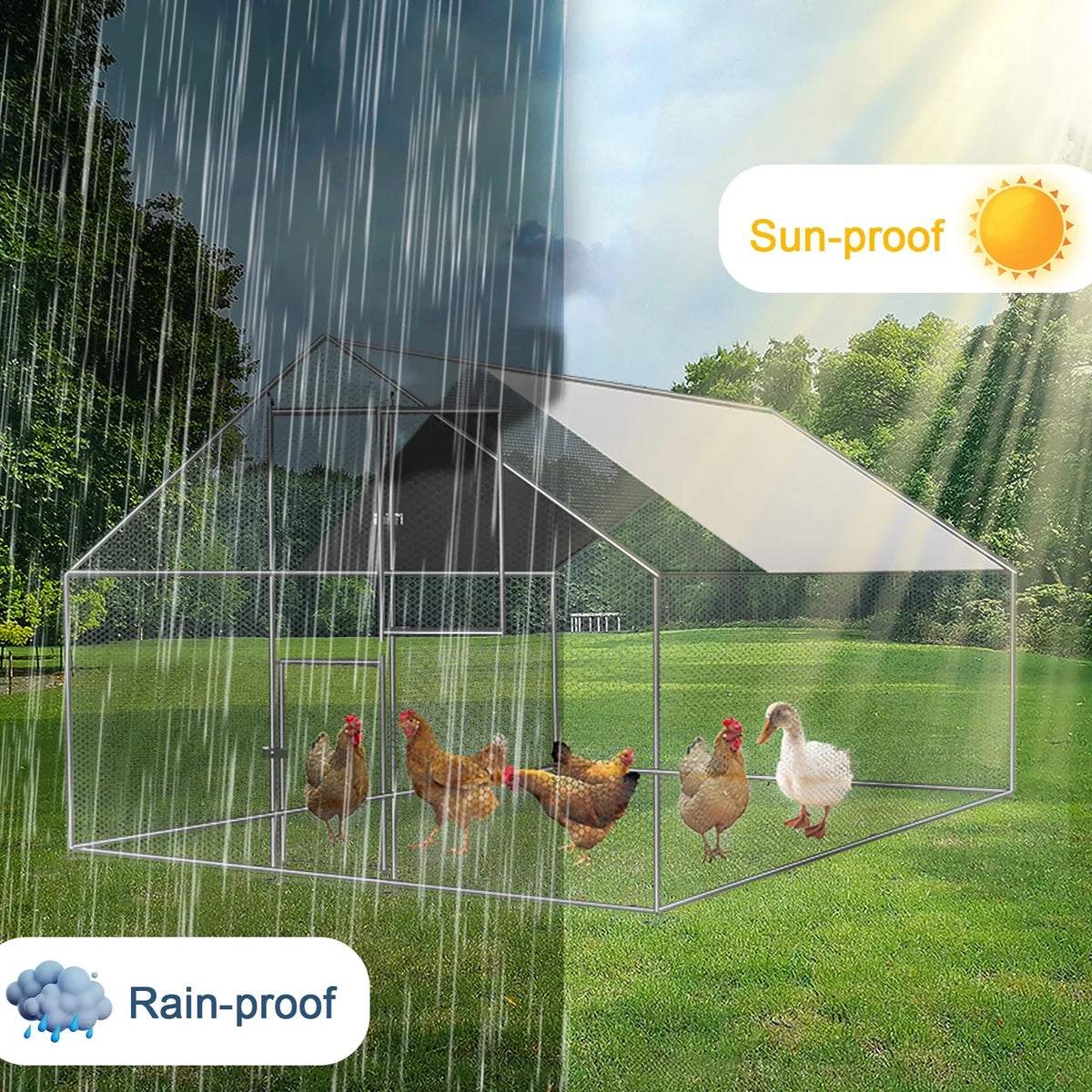 Kkonetoy Metal Chicken Coop 10 X 10 X 6.6ft With Waterproof Cover