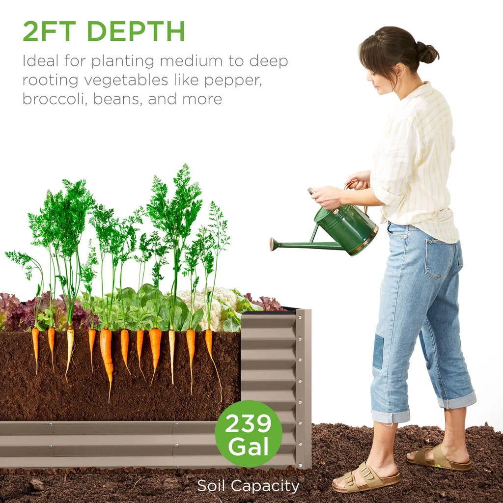 Best Choice Products Outdoor Metal Raised Garden Bed Planter Box, 8 x 2 x 2 ft, Taupe