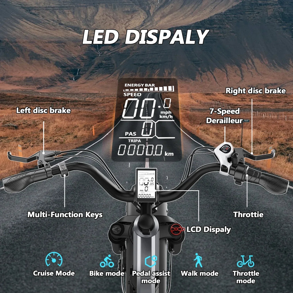 Adult Folding Electric Bike, 20in Fat Tire, 750W, 48V 25AH, 7 Speed, 20MPH - RS