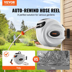 VEVOR Retractable Garden Hose Reel, 100 ft x 1/2 inch, Wall-Mounted With 9-Pattern Nozzle