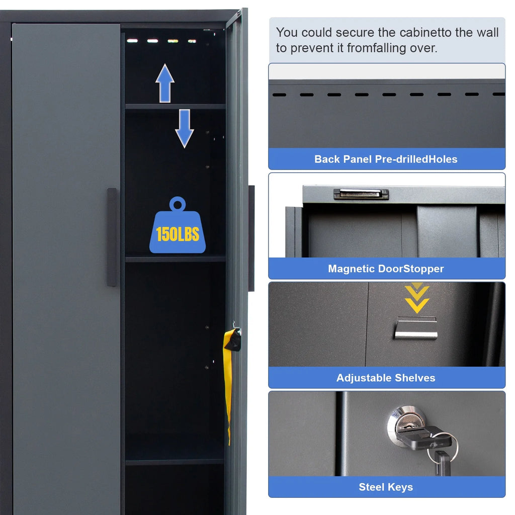 HPDMC 7-Piece Metal Garage Cabinet System With 4-Drawer Roller Cabinet, 47.2 in Workbench And Pegboards