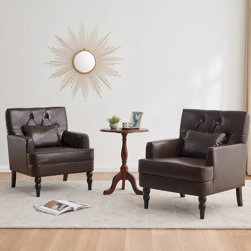 Set Of 2 Upholstered Button-Tufted Accent Chairs With Lumbar Pillows - 30 x 29 x 35 inches