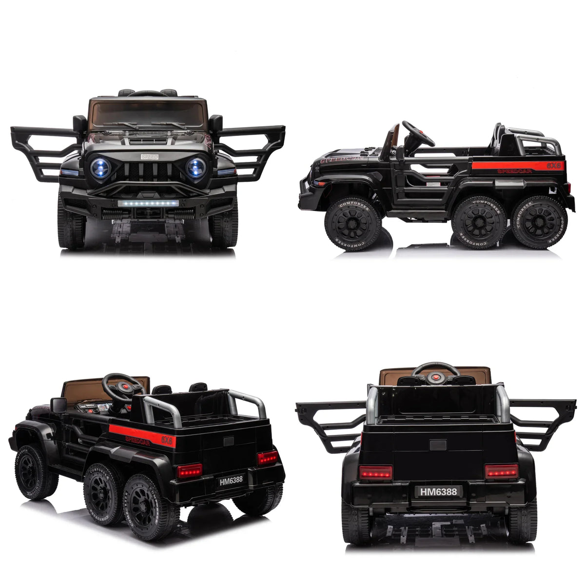 24V 6-Wheel 4WD Kids' Ride-On Pickup Truck With Remote Control - Black