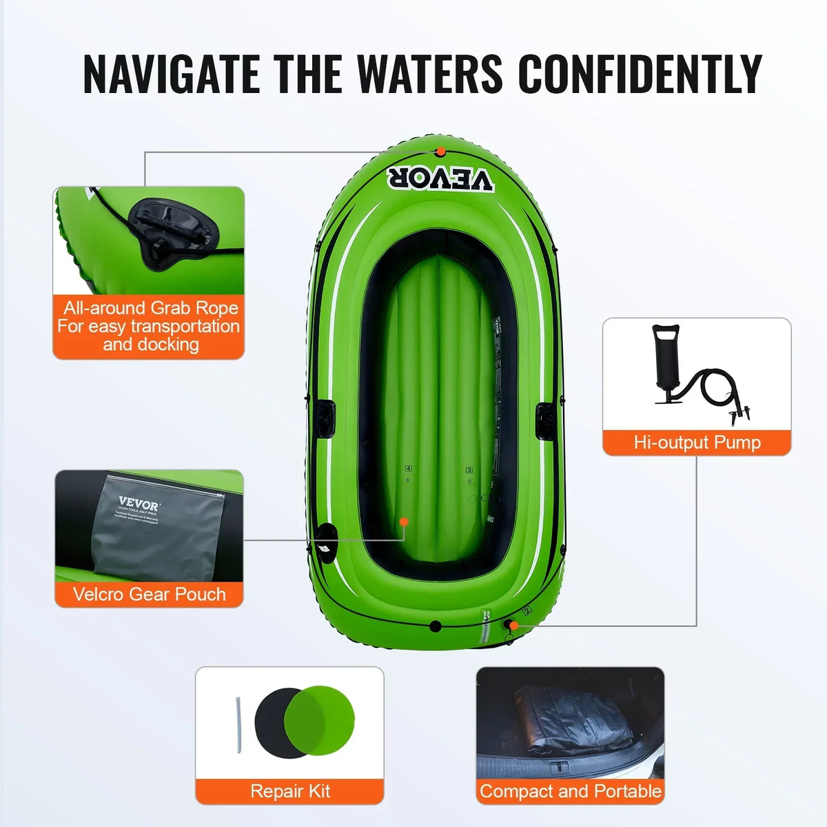 SKYSHALO 2-Person PVC Inflatable Boat With Aluminum Oars And Pump