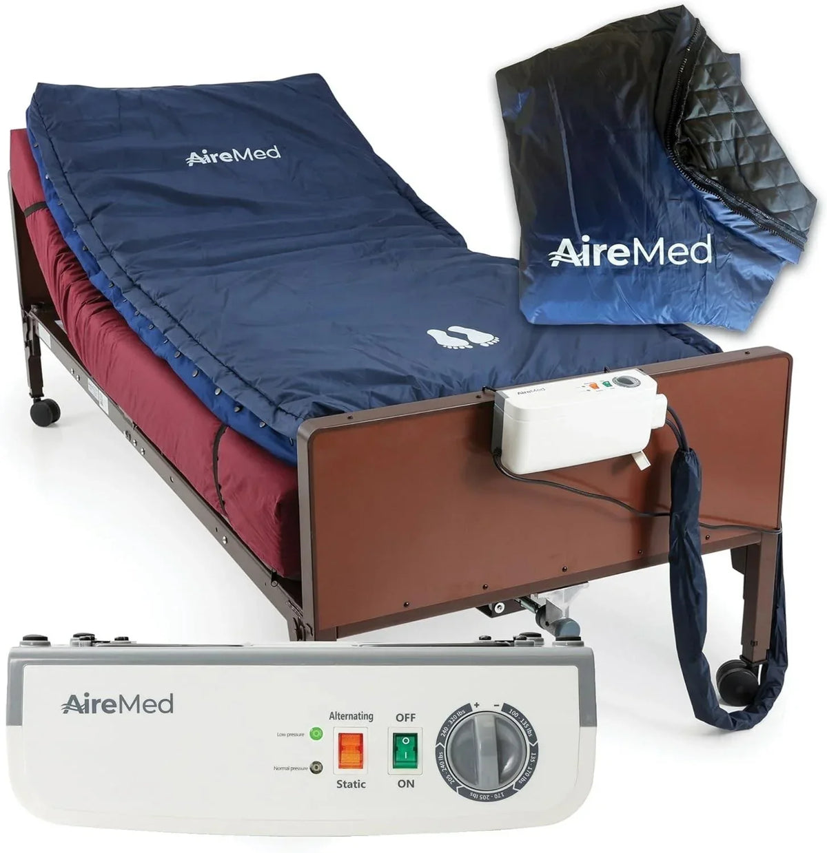 Airmed Low Air Loss Alternating Pressure Mattress Overlay, 5in - Advanced Pump With Static Function