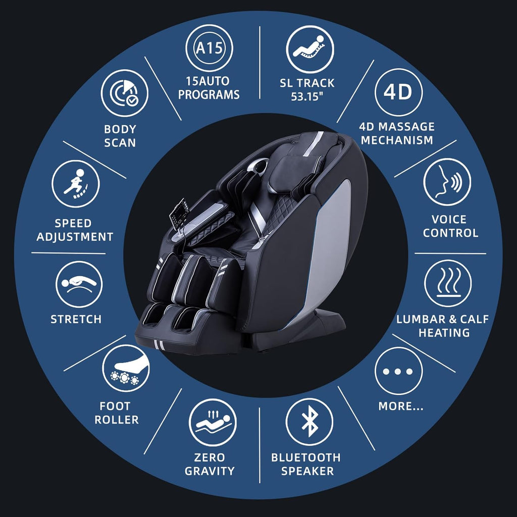 MassaMAX 4D Full Body Massage Chair With Zero Gravity, 15 Modes, Black - MT398