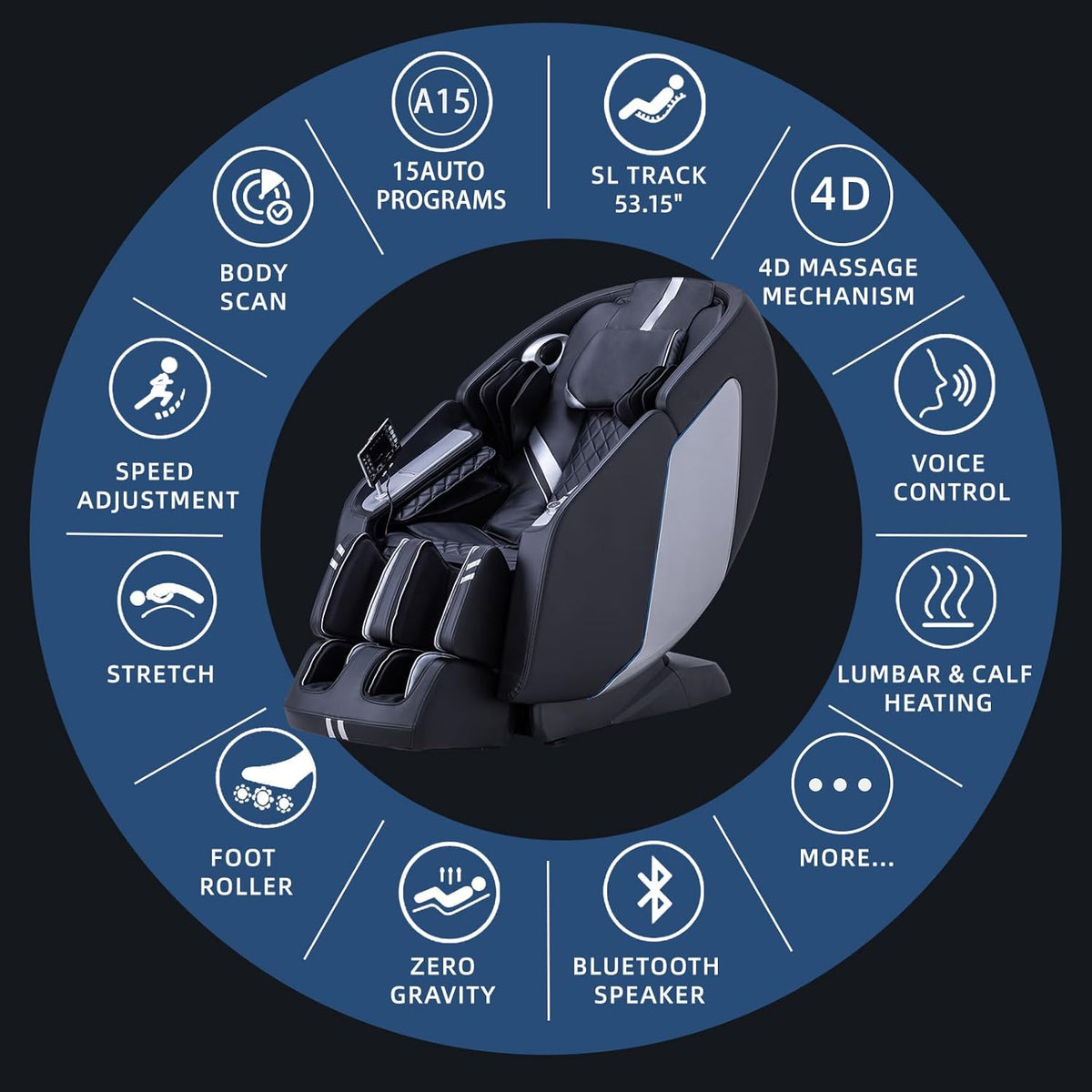 MassaMAX 4D Full Body Massage Chair With Zero Gravity, 15 Modes, Black - MT398