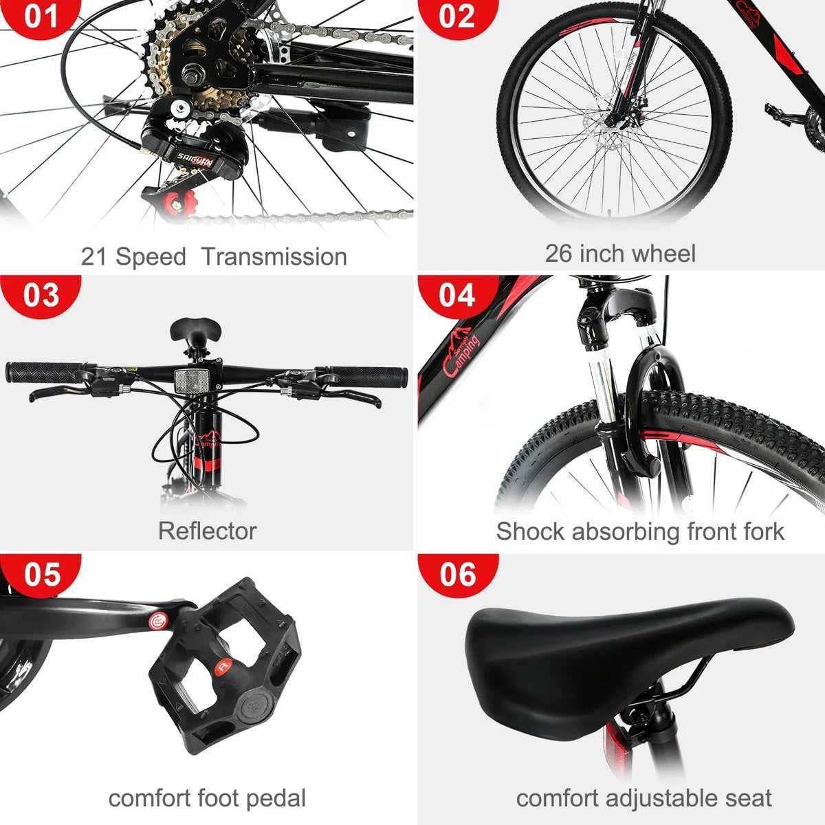 CamPingSurvivals 26 in Lightweight Explorer Mountain Bike, 21-Speed, Red/Black