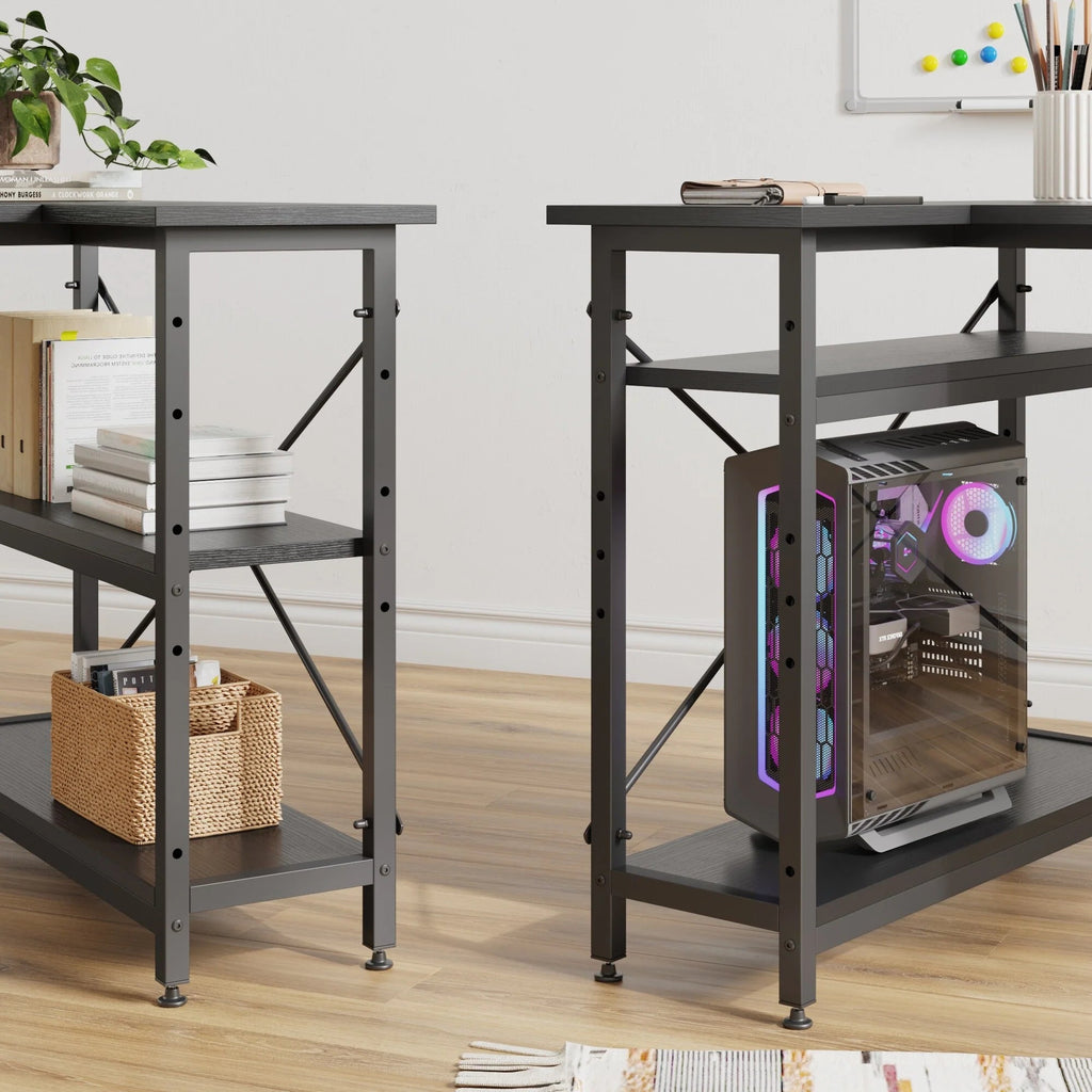 Small L-Shaped Computer Desk With Reversible Storage Shelves - 55-Inch / 47-Inch