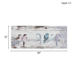 Hand-Painted Perched Birds Wood Plank Wall Decor, Reclaimed Gray, 30in W x 12in H x 1.5in D