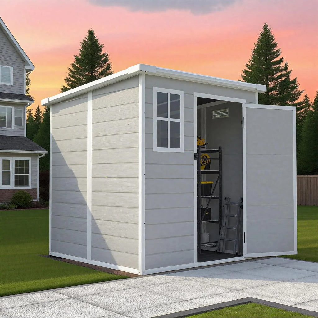 Seizeen Resin Outdoor Storage Shed With Floor, Light Gray, 82 in H