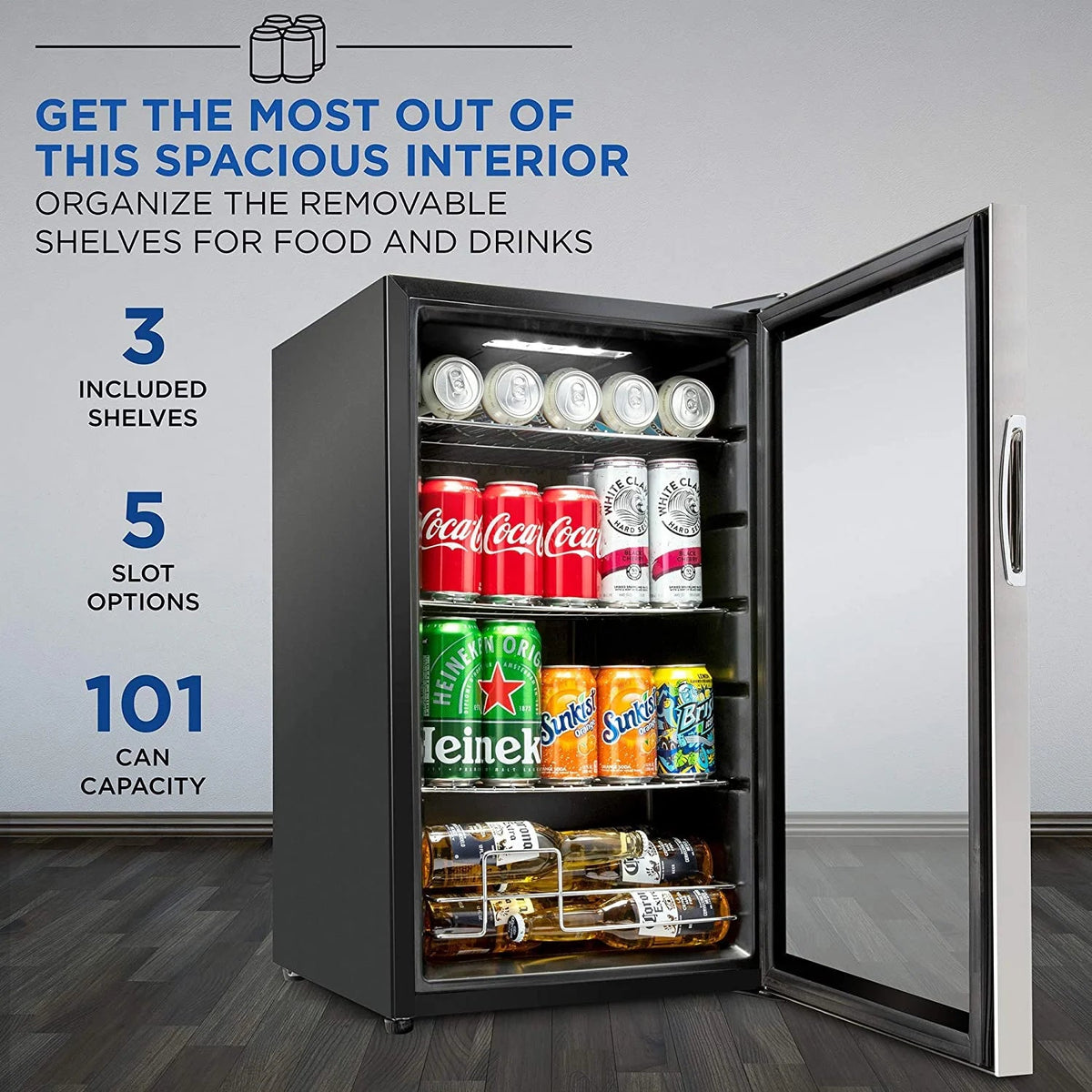 Ivation Freestanding Wine Cellar Mini Fridge, 101-Bottle, Stainless Steel