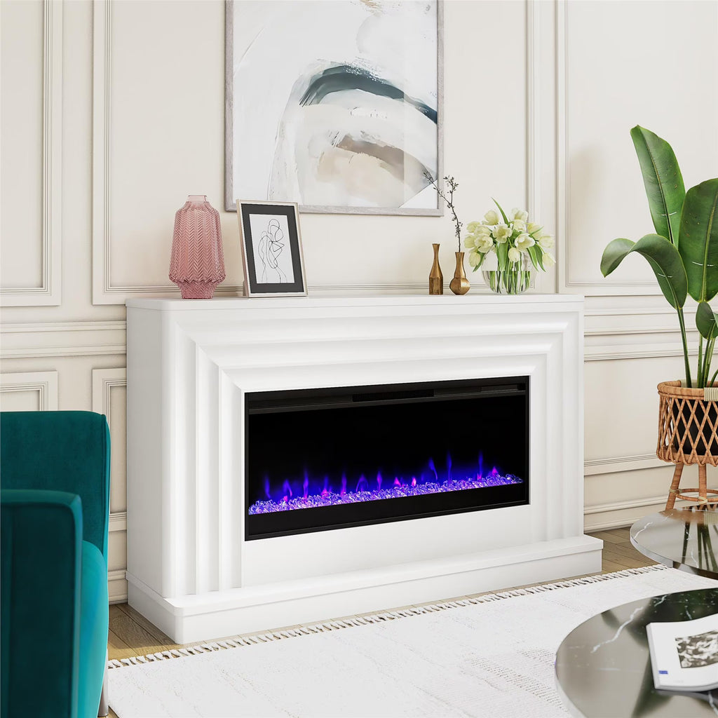 CosmoLiving by Cosmopolitan Electric Fireplace Mantel TV Stand, Black, 65 in, 42 in Insert - Rene