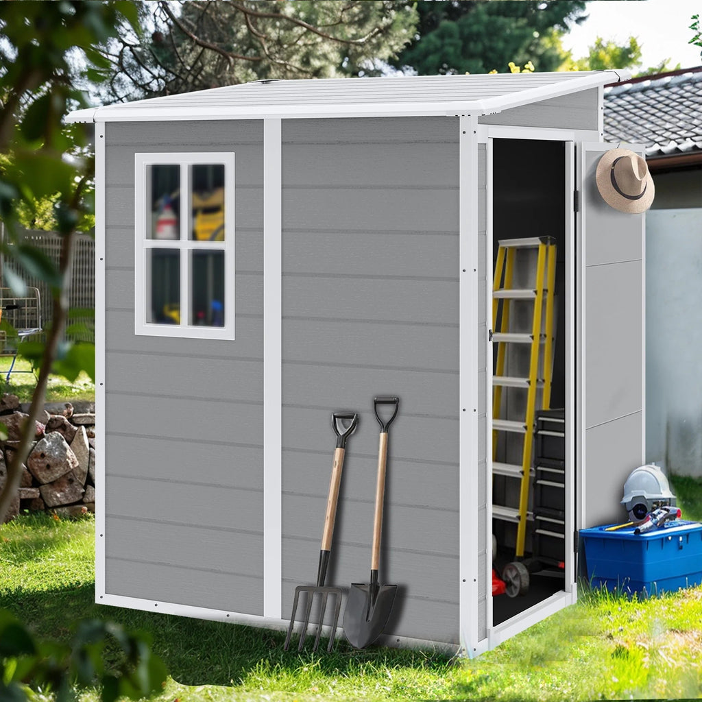 Seizeen Resin Outdoor Storage Shed With Floor, Light Gray, 82 in H