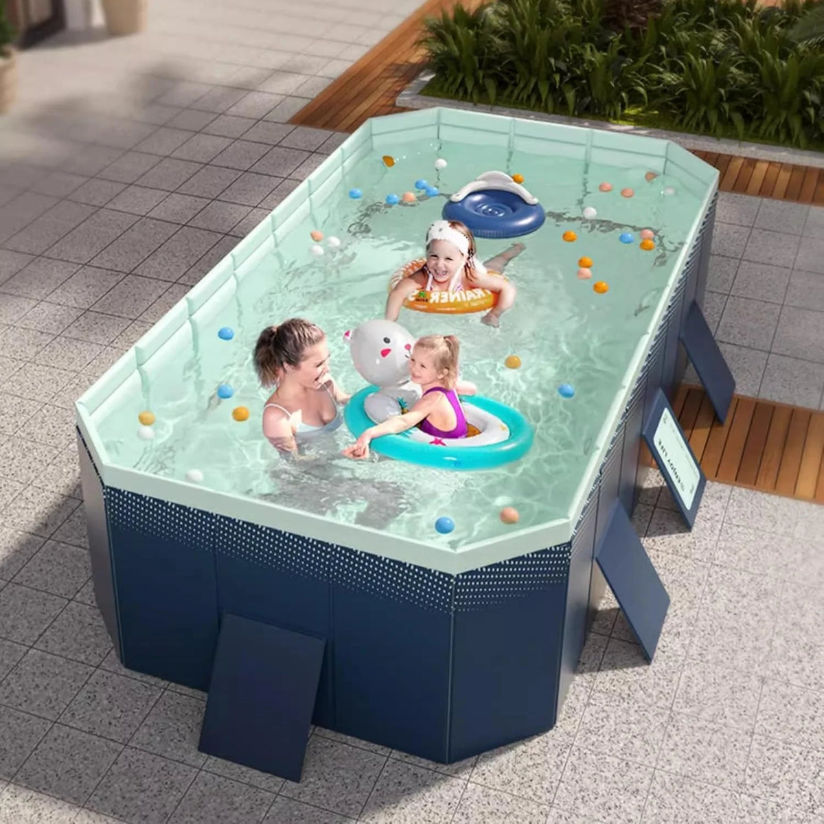 LZMZMQ Above-Ground Rectangular Swimming Pool, 160L x 120W x 47H Centimetres, Clear Wood